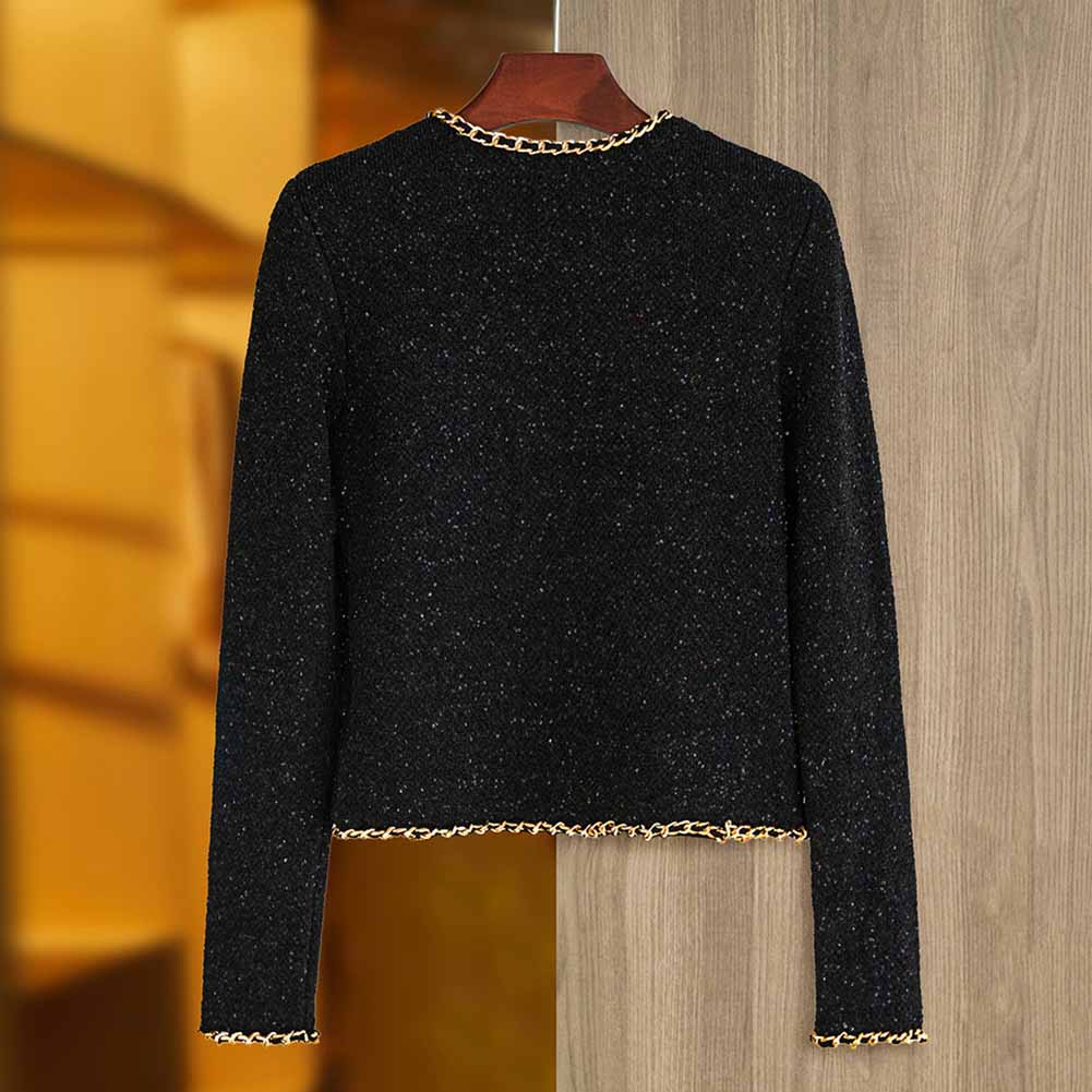 Women Black Short Sequinned Jacket With Gold Chaim