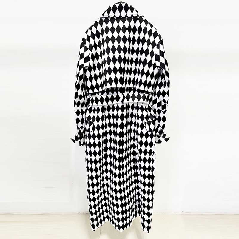 Women's Black and White Belted Trench Coat