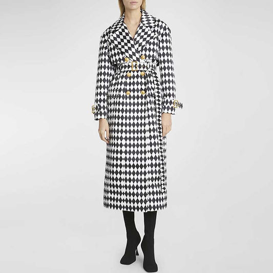 Women's Black and White Belted Trench Coat