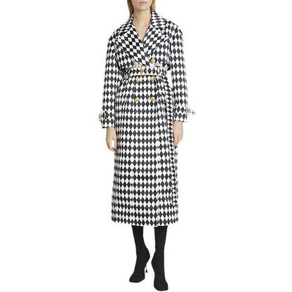 Women's Black and White Belted Trench Coat