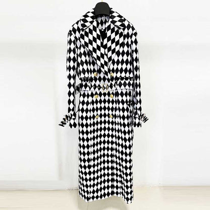 Women's Black and White Belted Trench Coat