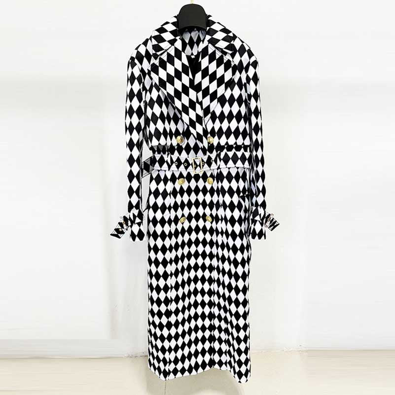 Women's Black and White Belted Trench Coat