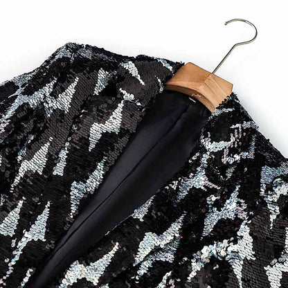 Black and White Sequinted Suit Party Pantsuit Stage Performance Two Pieces Suit