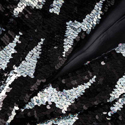 Black and White Sequinted Suit Party Pantsuit Stage Performance Two Pieces Suit
