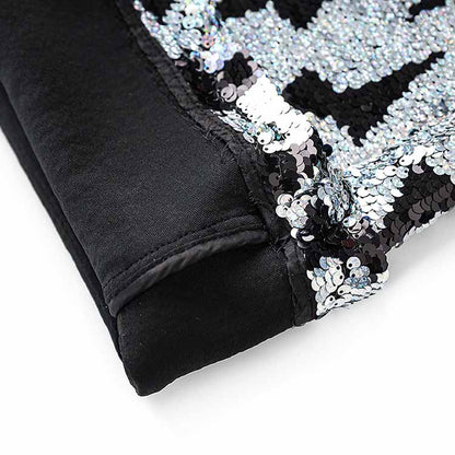 Black and White Sequinted Suit Party Pantsuit Stage Performance Two Pieces Suit