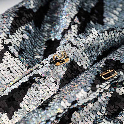 Black and White Sequinted Suit Party Pantsuit Stage Performance Two Pieces Suit