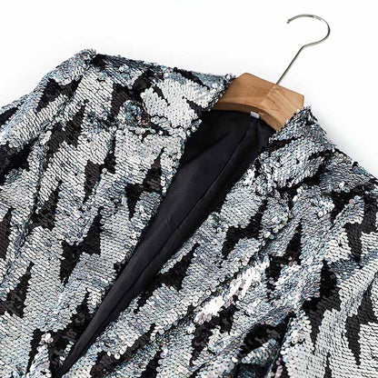 Black and White Sequinted Suit Party Pantsuit Stage Performance Two Pieces Suit