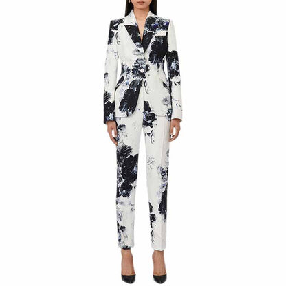 Women Floral Print Suit One Button Pantsuit