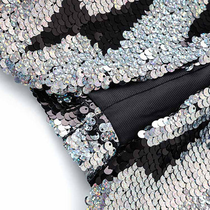 Black and White Sequinted Suit Party Pantsuit Stage Performance Two Pieces Suit