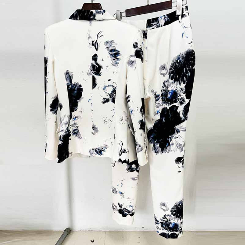 Women Floral Print Suit One Button Pantsuit