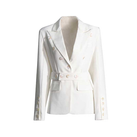 Women's White Suit Coat Silhouette Splicing Button Blazer