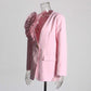 Women's Blazer Flower Embellished V Neck Single Button Jacket