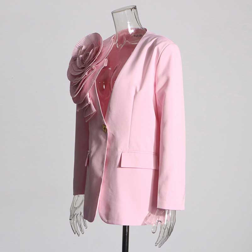 Women's Blazer Flower Embellished V Neck Single Button Jacket