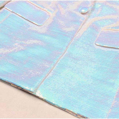 Sequined Middle Length Blazer Long Sleeves Colorful Party Blazer Coat