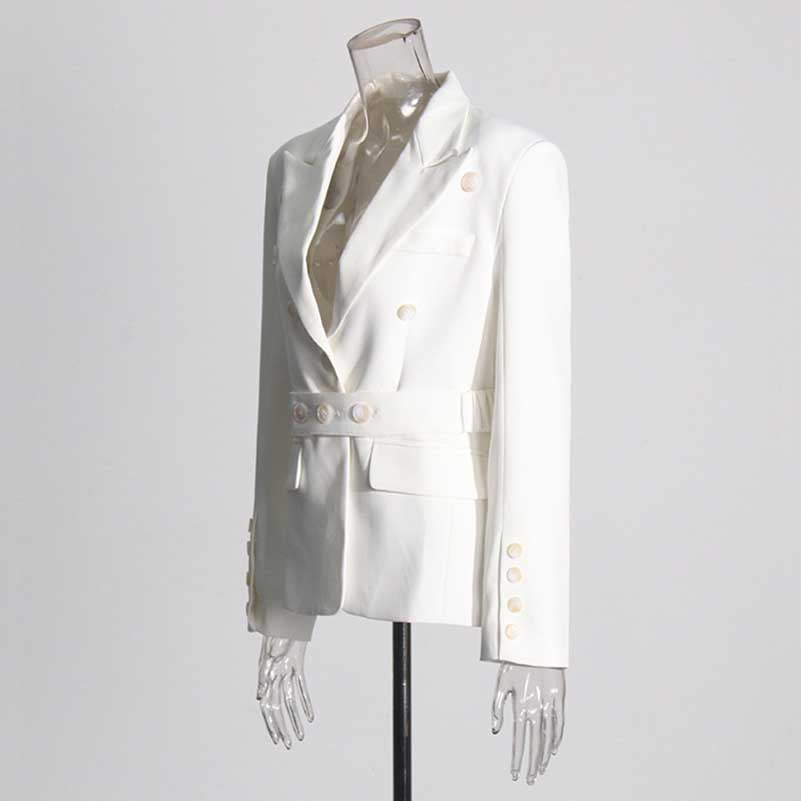 Women's White Suit Coat Silhouette Splicing Button Blazer