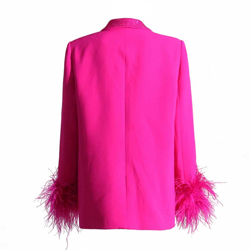 Long Sleeve Feather Crystal Blazer in Hot Pink, White, Black