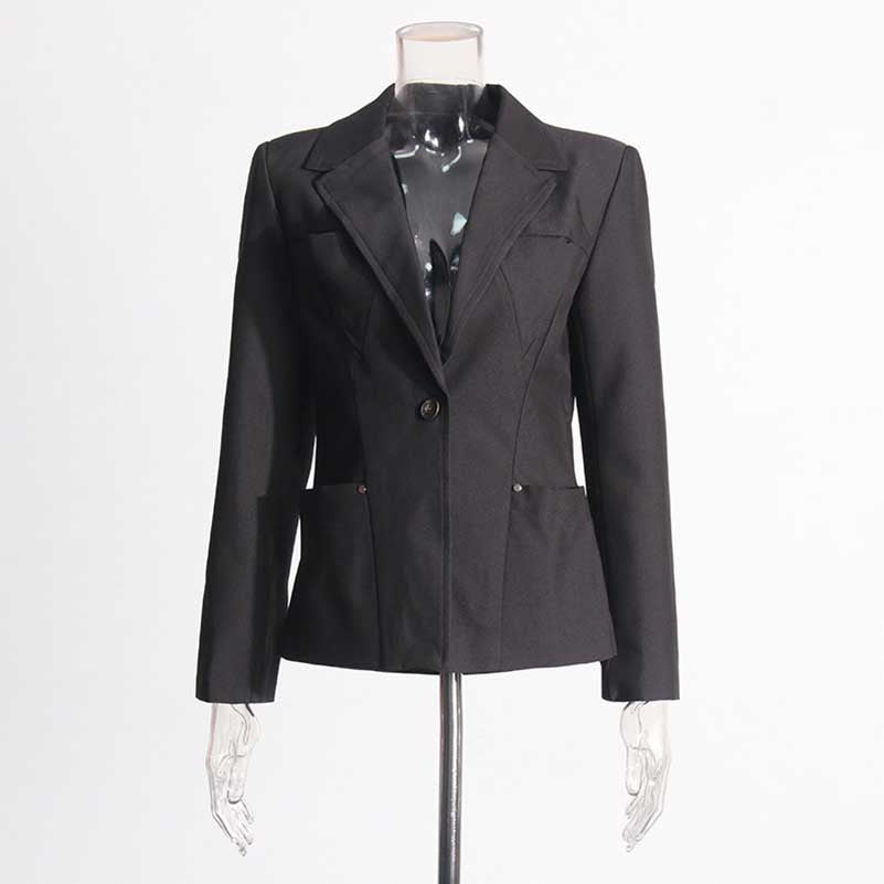 Women's Blazer Pocket Embellished V Neck One Button Jacket