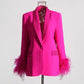 Long Sleeve Feather Crystal Blazer in Hot Pink, White, Black