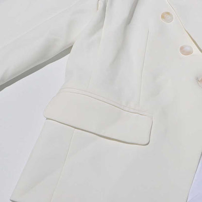 Women's White Suit Coat Silhouette Splicing Button Blazer