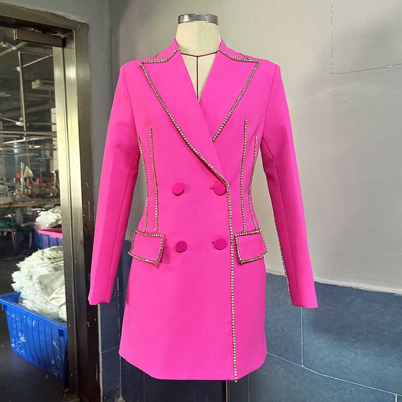 Crystal Embellished Blazer Dress Long Sleeve Coat