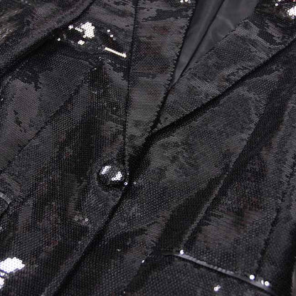 Sequined Middle Length Blazer Long Sleeves Colorful Party Blazer Coat