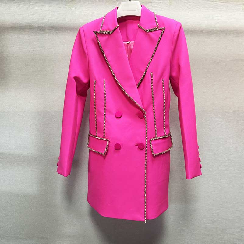 Crystal Embellished Blazer Dress Long Sleeve Coat