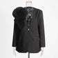 Women's Blazer Flower Embellished V Neck Single Button Jacket