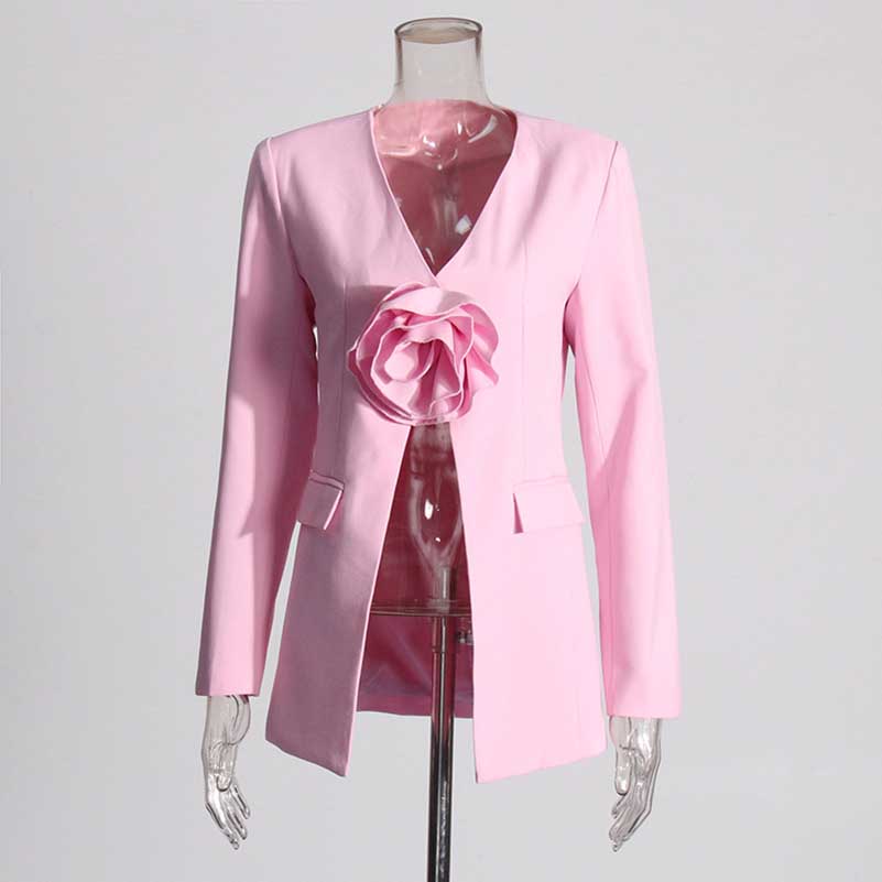 Women's Elegant 3D Flower Blazer Rose Embellished Wedding Coat