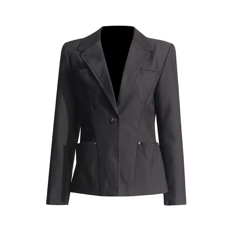 Women's Blazer Pocket Embellished V Neck One Button Jacket