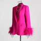 Long Sleeve Feather Crystal Blazer in Hot Pink, White, Black