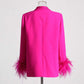 Long Sleeve Feather Crystal Blazer in Hot Pink, White, Black