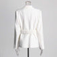 Women's White Suit Coat Silhouette Splicing Button Blazer