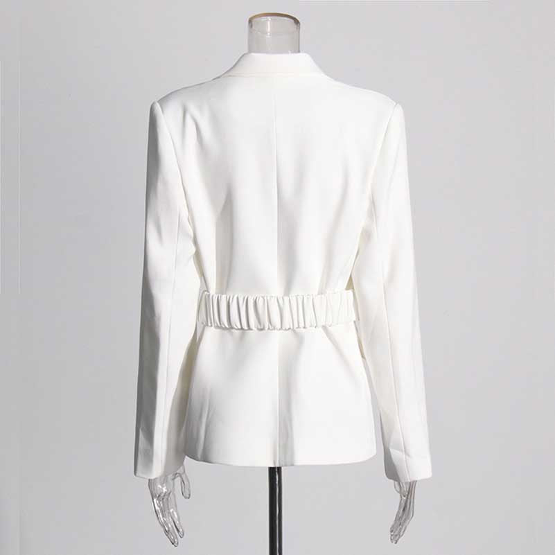 Women's White Suit Coat Silhouette Splicing Button Blazer