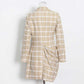 Plaid Irregular Dress Long Sleeve High Waist Ruched Colorblock Mini Dresses