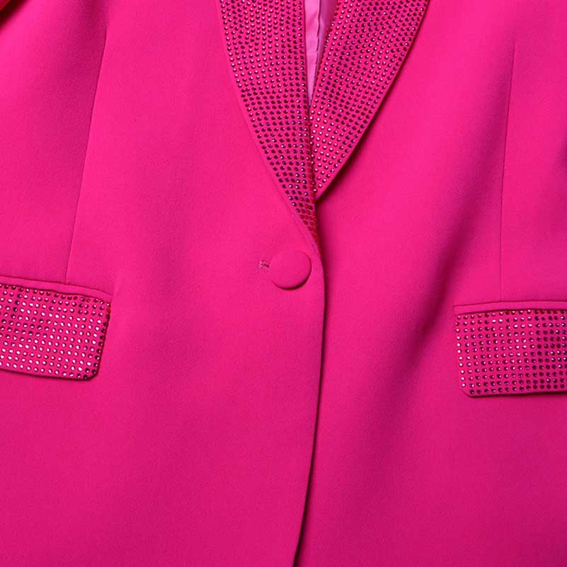 Long Sleeve Feather Crystal Blazer in Hot Pink, White, Black