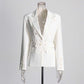 Women's White Suit Coat Silhouette Splicing Button Blazer