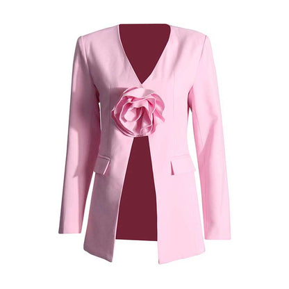 Women's Elegant 3D Flower Blazer Rose Embellished Wedding Coat