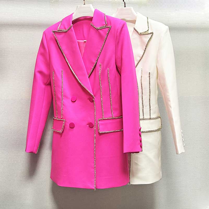 Crystal Embellished Blazer Dress Long Sleeve Coat