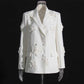 Women's Double Breated Peak Lapel Blazer with Flowers