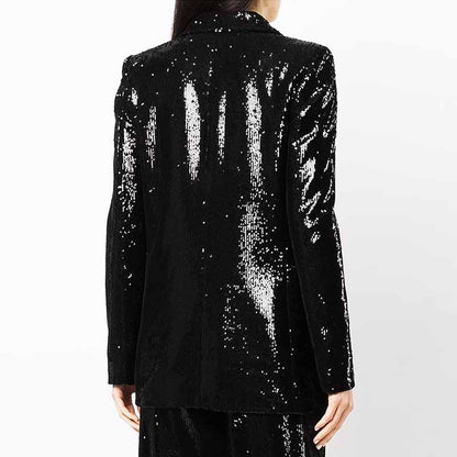 Sequined Middle Length Blazer Long Sleeves Colorful Party Blazer Coat
