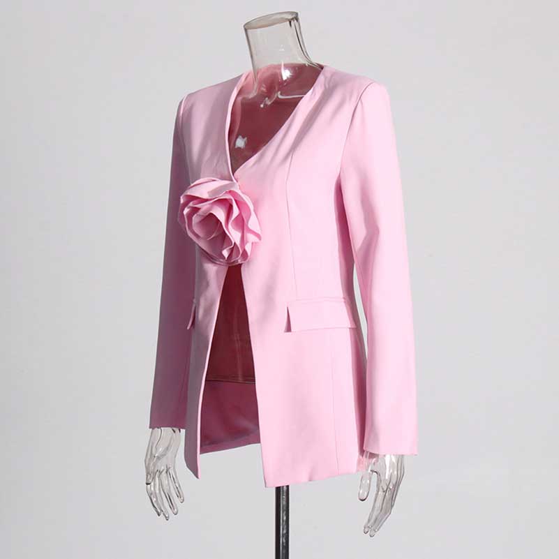 Women's Elegant 3D Flower Blazer Rose Embellished Wedding Coat