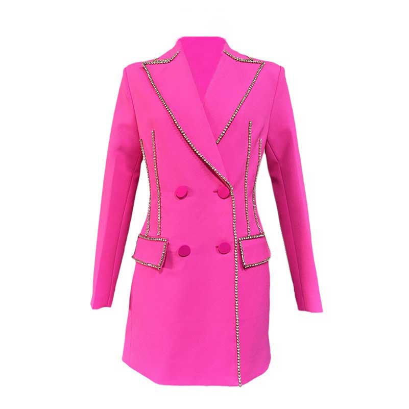 Crystal Embellished Blazer Dress Long Sleeve Coat