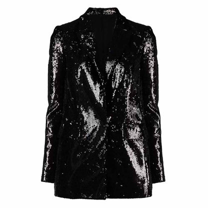 Sequined Middle Length Blazer Long Sleeves Colorful Party Blazer Coat