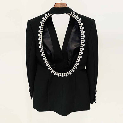 Women Hollowed Out Back Mid Length Blazer Dress