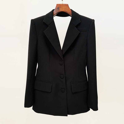 Women Hollowed Out Back Mid Length Blazer Dress