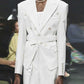 Women's White Suit Coat Silhouette Splicing Button Blazer