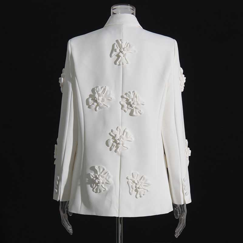 Women's Double Breated Peak Lapel Blazer with Flowers