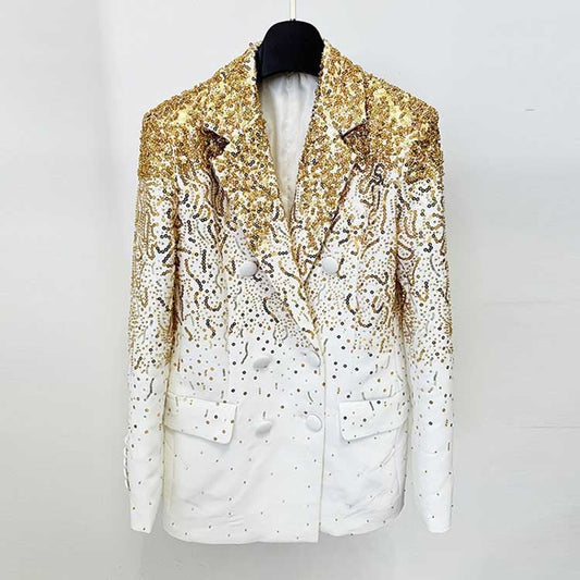 Gold Gradient Sequin-Beaded Embroidered Blazer