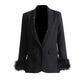 Long Sleeve Feather Crystal Blazer in Hot Pink, White, Black