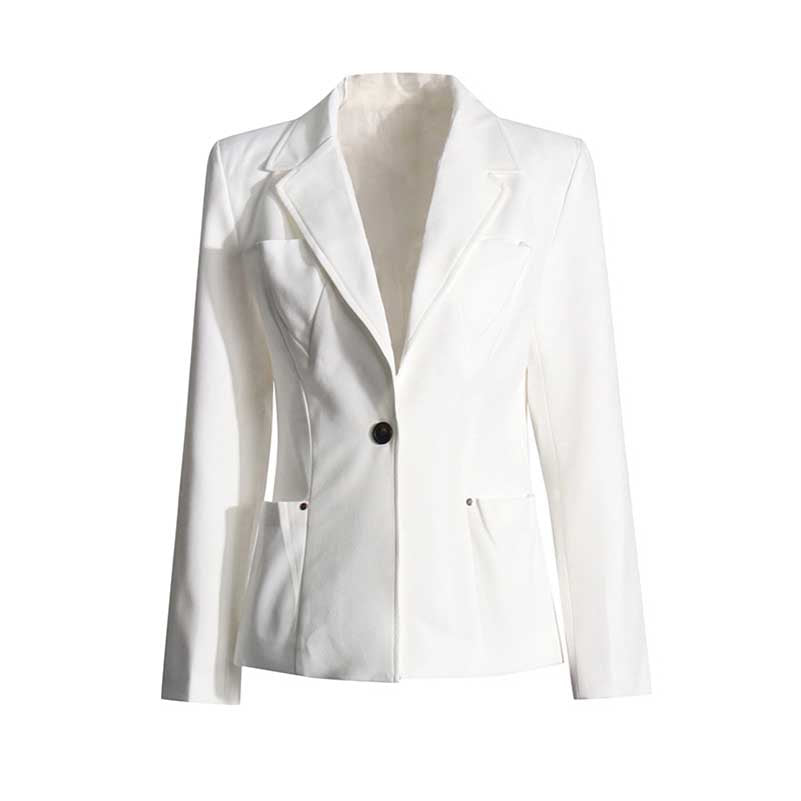 Women's Blazer Pocket Embellished V Neck One Button Jacket